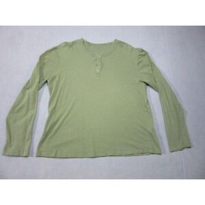 AllSaints Shirt Mens XL Green Henley Neck Raw Hem Bodega Slim Fit Olive